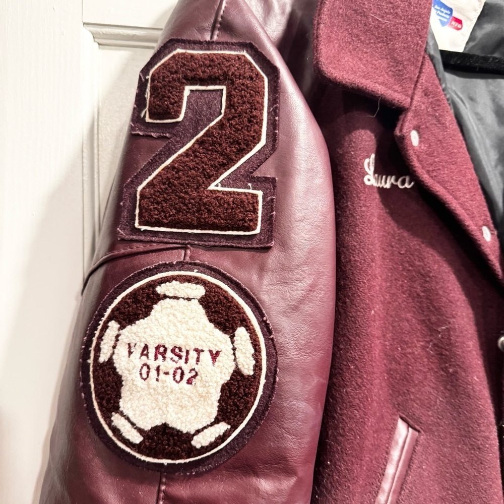 Vintage Authentic Y2K leather letterman jacket maroon small medium 90s Varsity - Picture 2 of 10